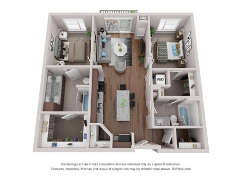 Floor plan for 2 beds, 2 baths, 1076 sqft